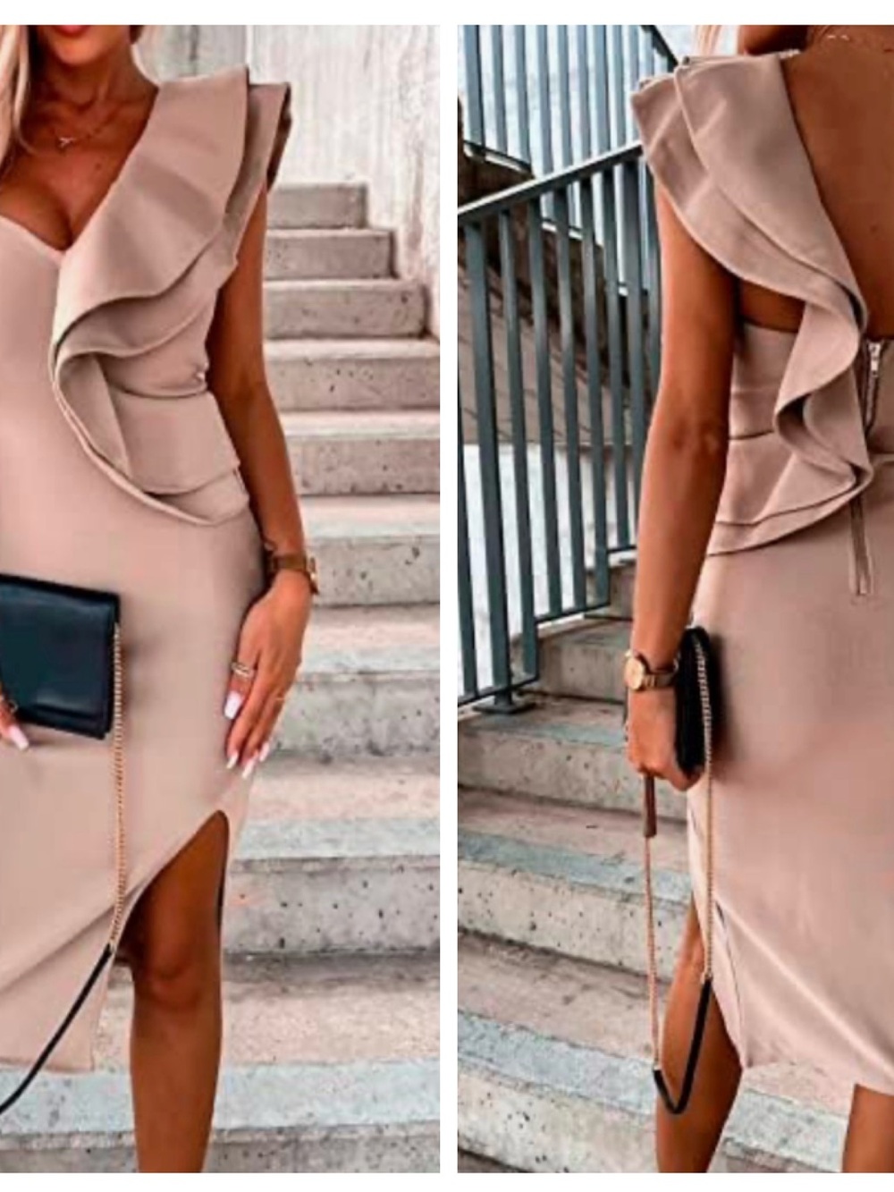 Sleeveless Ruffle Midi Dress in Nude Blush